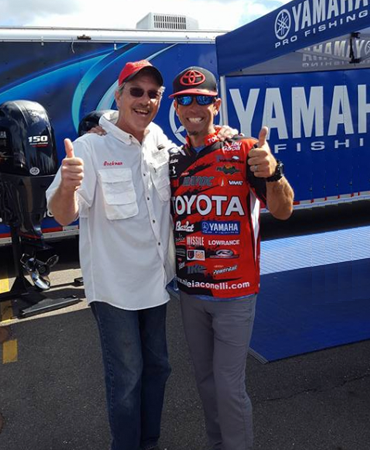 Owner of Rocky Reef with Seth Feider the 2016 Toyota Bassmaster Angler of the Year at Mille Lacs Lake's Rocky Reef Resort